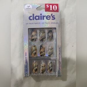 24pcs  Claire's Fake Press On Nails False Nails Glue On Nail Vegan Marble Design